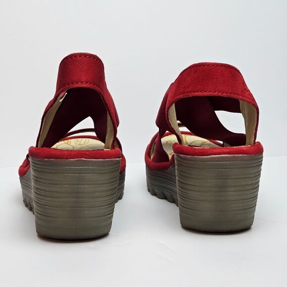 Fly London Yaji888fly Copido Red Wedge Slingback Open Toe Heels, 36, - Picture 9 of 9